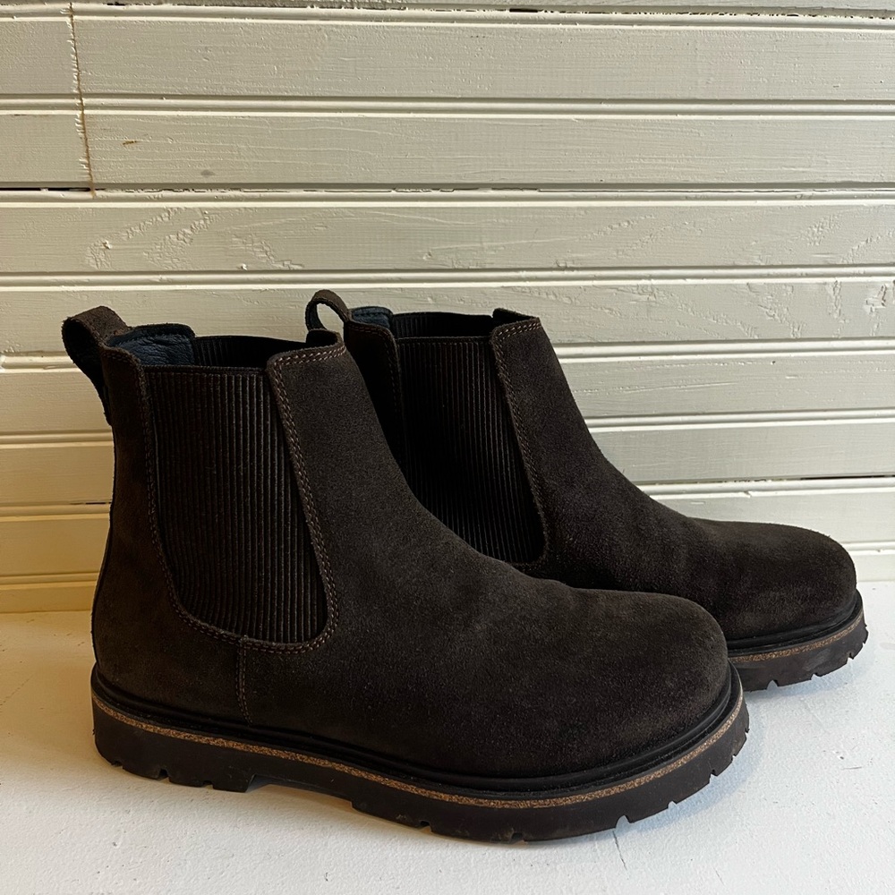 Women’s Birkenstock Highwood Slip On Suede Chelsea Boots Dark Brown Mocha - Picture 2 of 12